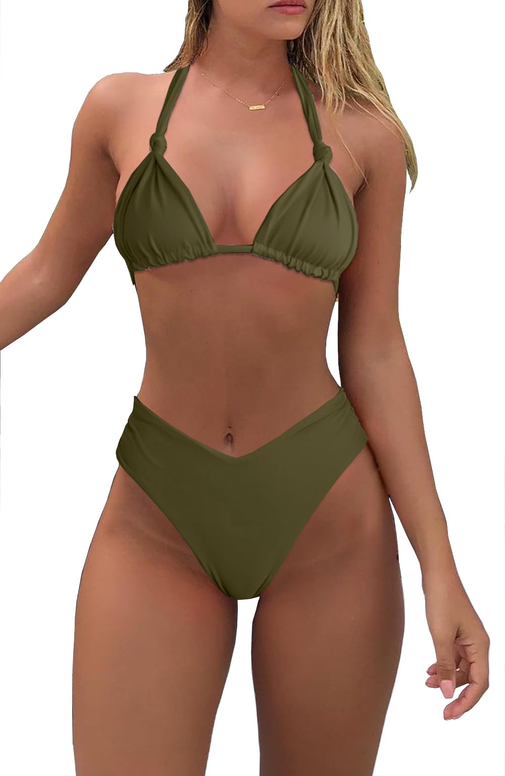 Bikini Sets for Women Sexy Halter Triangle String Bikini Cheeky V Cut High Waisted Thong Swimsuits 2 Piece